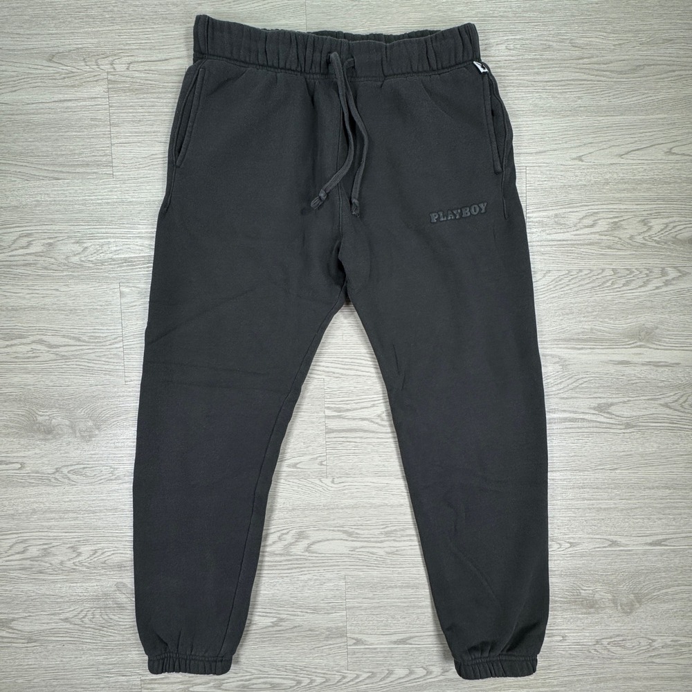 Playboy Womens Sweatpants PacSun Embroidered Logo Joggers Black Sz Medium Fleece